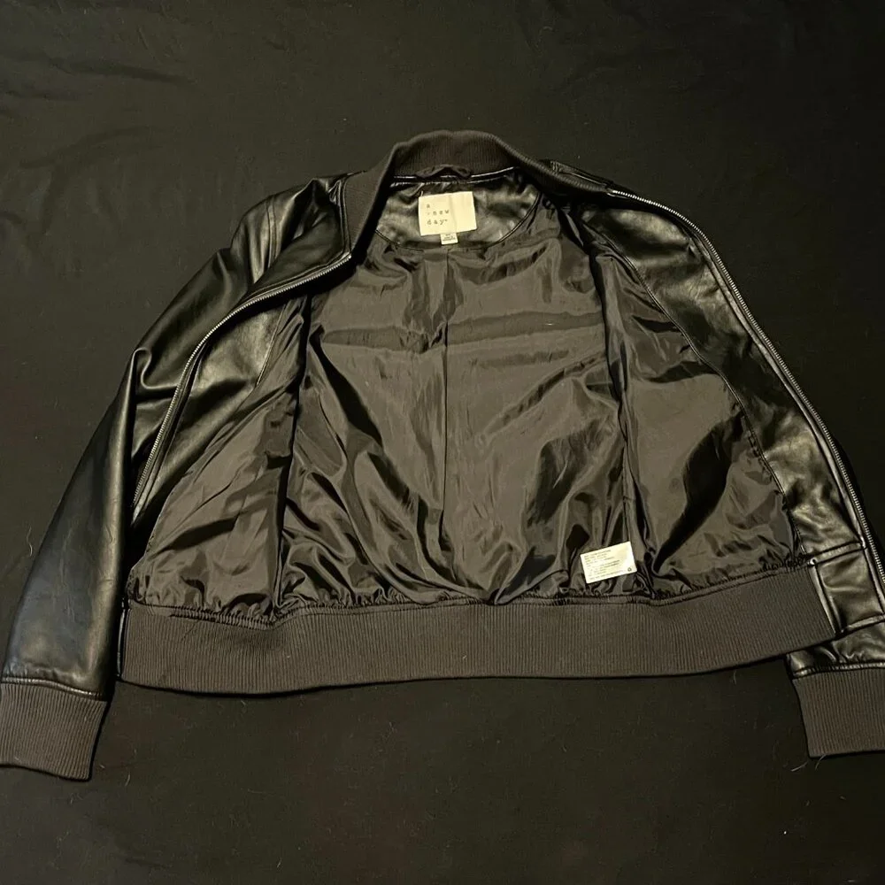 A New Day Black Faux Leather Raylon Bomber Jacket Size XS - Picture 5 of 6
